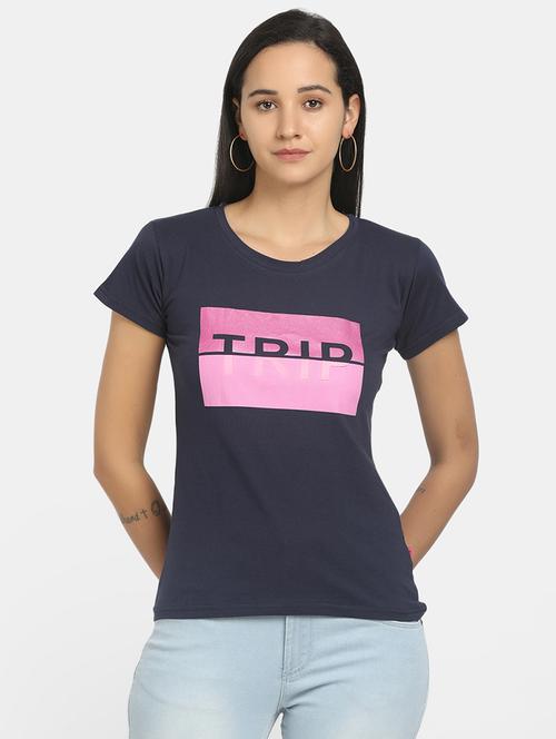 women front print round neck t-shirt - 19660733 - Very Small Image - 1