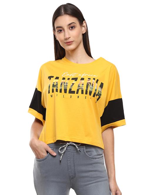 women front print round neck t-shirt - 19660741 - Very Small Image - 1