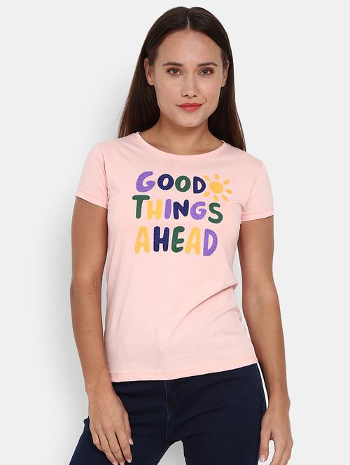women front print round neck t-shirt - 19660759 - Very Small Image - 1