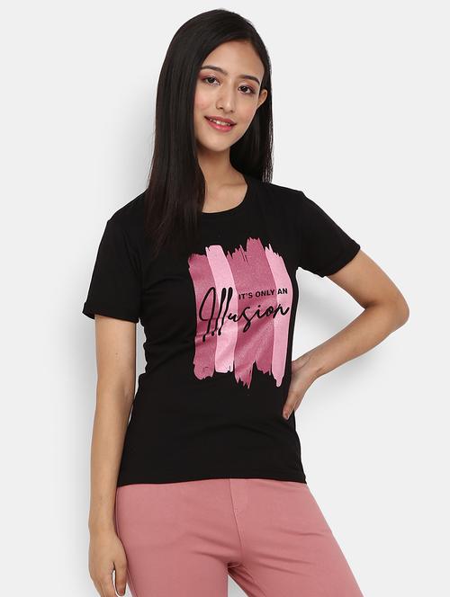 women front print round neck t-shirt - 19660775 - Very Small Image - 1