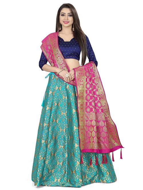 foil print flared semi-stitched lehenga - 19660959 - Very Small Image - 1