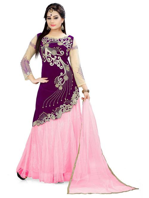 embroidered flared semi-stitched lehenga - 19660979 - Very Small Image - 1