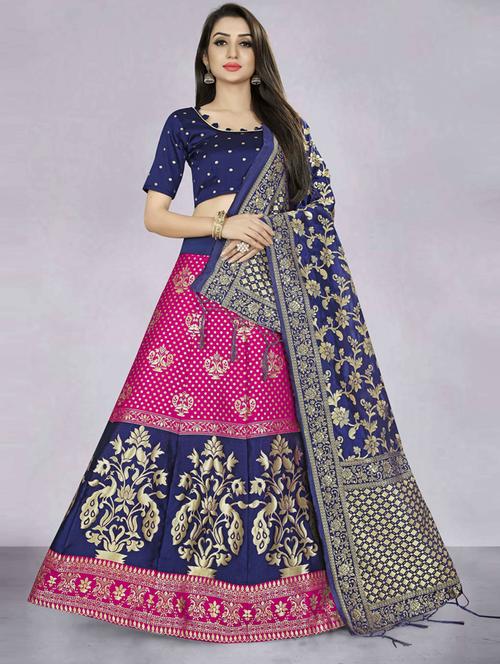 brocade self designed flared semi-stitched lehenga - 19661000 - Very Small Image - 1