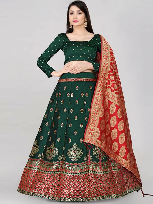 brocade self designed flared semi-stitched lehenga - 19661016 - Very Small Image - 1