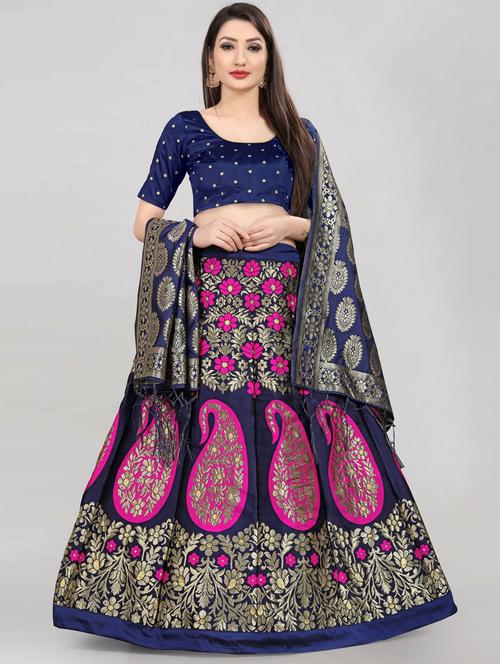 brocade self designed flared semi-stitched lehenga - 19661057 - Very Small Image - 1