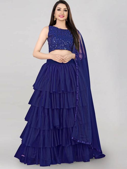 sequined self designed flared semi-stitched lehenga - 19661082 - Very Small Image - 1