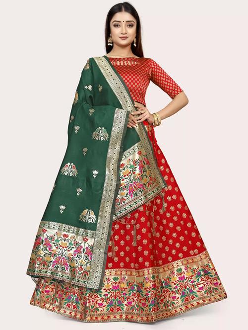 brocade self designed flared semi-stitched lehenga - 19661161 - Very Small Image - 1