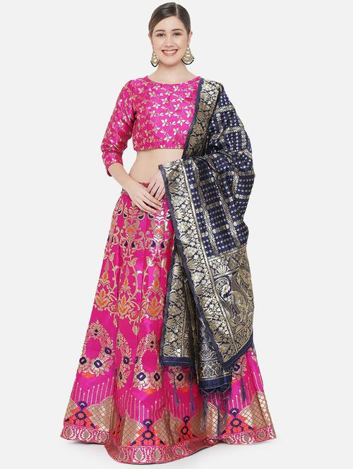 brocade self designed flared semi-stitched lehenga - 19661398 - Very Small Image - 1