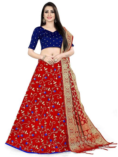 embroidered flared semi-stitched lehenga - 19661433 - Very Small Image - 1