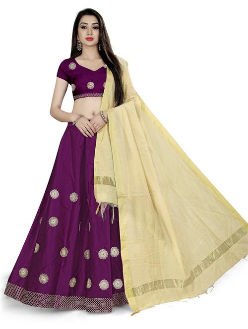 beige silk flared lehenga - 19661450 - Very Small Image - 1