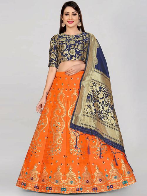 orange cotton blend flared lehenga - 19661461 - Very Small Image - 1