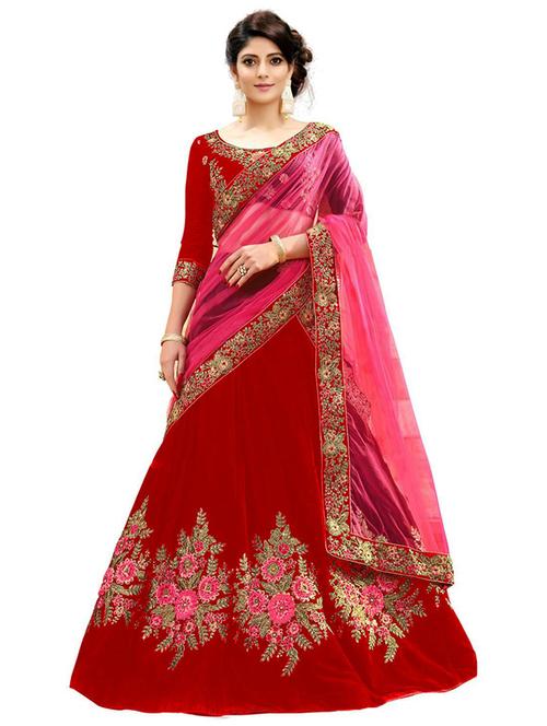 red silk flared lehenga - 19661463 - Very Small Image - 1