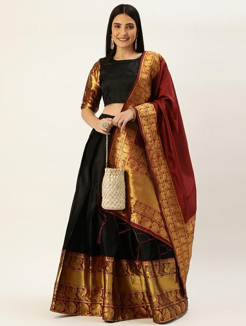 self design semi stitched flared lehenga - 19661495 - Very Small Image - 1