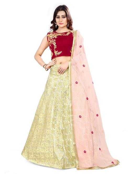 self design flared semi stitched lehenga - 19661498 - Very Small Image - 1
