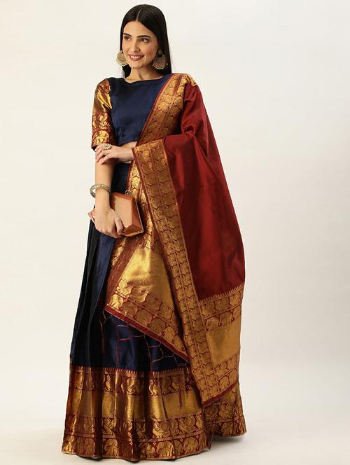 self design flared semi stitched lehenga - 19661499 - Very Small Image - 1