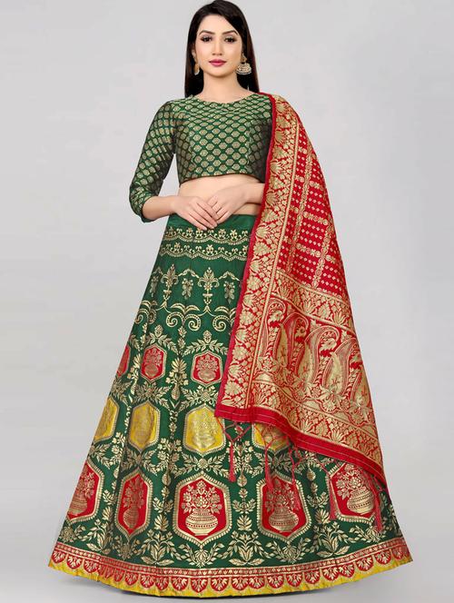 self design flared semi stitched lehenga - 19661503 - Very Small Image - 1