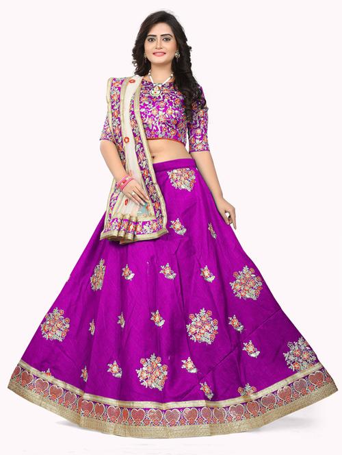embroidered flared semi-stitched lehenga - 19661513 - Very Small Image - 1