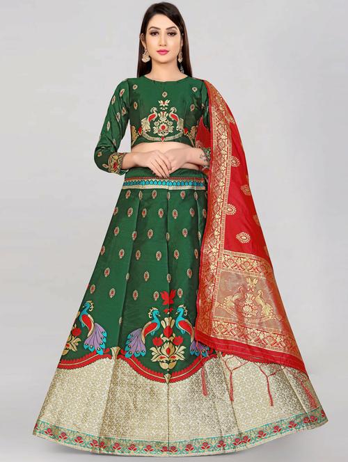 self design flared semi stitched lehenga - 19661515 - Very Small Image - 1