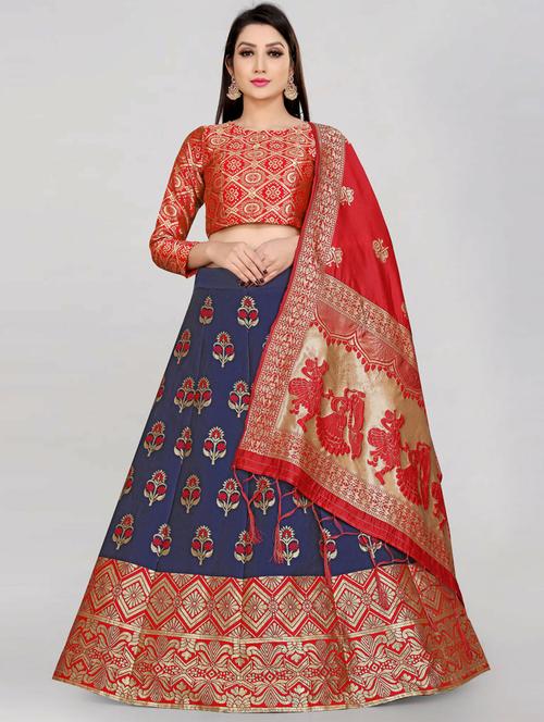 self design flared semi stitched lehenga - 19661519 - Very Small Image - 1
