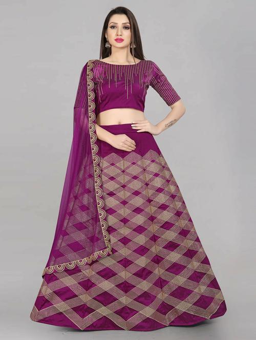 embroidered flared semi-stitched lehenga - 19661530 - Very Small Image - 1