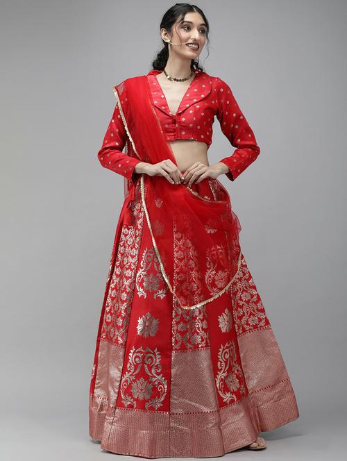 self design flared semi stitched lehenga - 19661579 - Very Small Image - 1