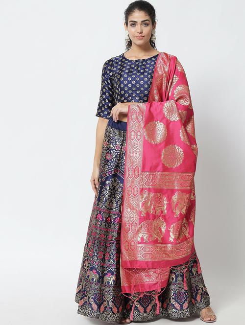 self design flared semi stitched lehenga - 19661580 - Very Small Image - 1