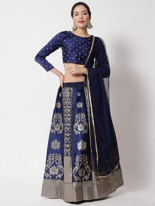 self design flared semi stitched lehenga - 19661583 - Very Small Image - 1