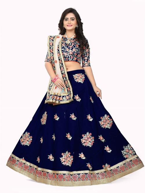 embroidered flared semi-stitched lehenga - 19661596 - Very Small Image - 1