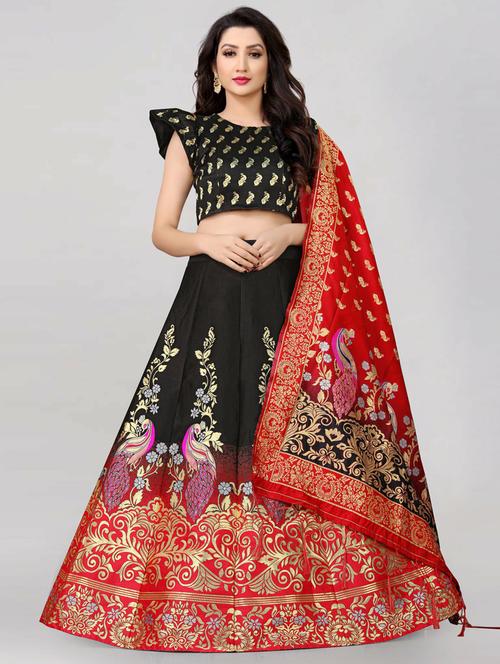 brocade flared semi-stitched lehenga - 19661597 - Very Small Image - 1