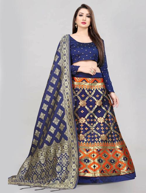 brocade self designed flared semi-stitched lehenga - 19661602 - Very Small Image - 1