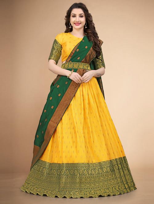 self design flared semi stitched lehenga - 19661606 - Very Small Image - 1