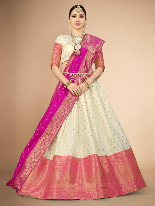 self design flared semi stitched lehenga - 19661671 - Very Small Image - 1