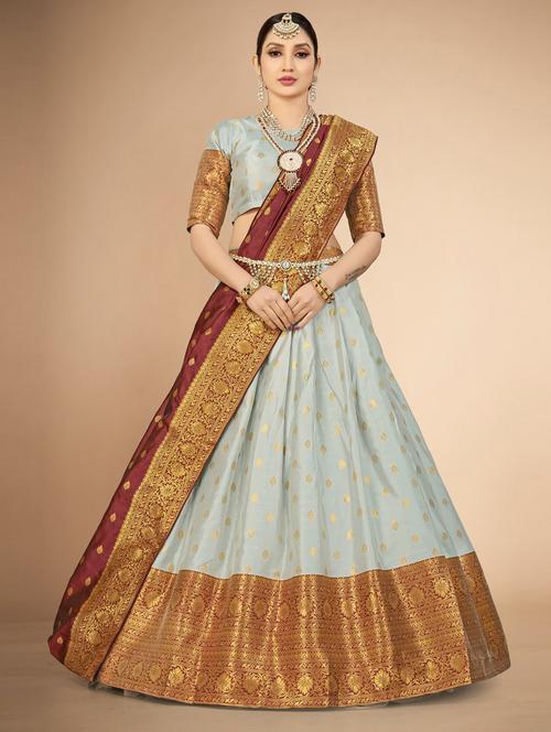 self design flared semi stitched lehenga - 19661677 - Very Small Image - 1