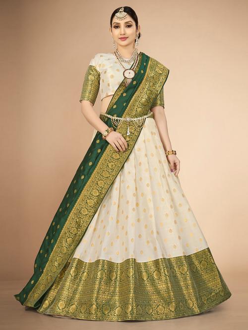 self design flared semi stitched lehenga - 19661680 - Very Small Image - 1
