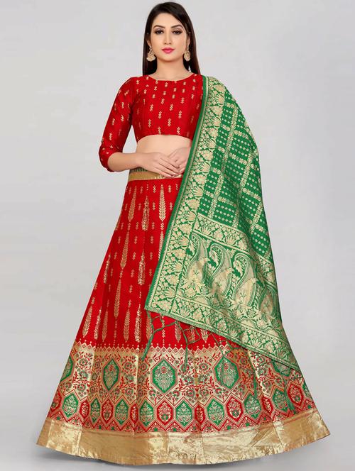 banarasi self designed flared semi-stitched lehenga - 19661722 - Very Small Image - 1