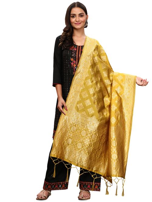 yellow jaquard dupatta - 19661794 - Very Small Image - 1