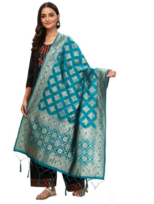 turquoise jaquard dupatta - 19661797 - Very Small Image - 1