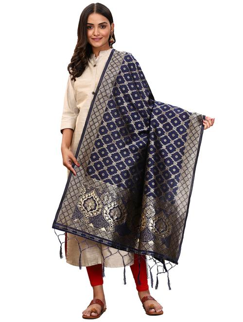 blue jaquard dupatta - 19661800 - Very Small Image - 1