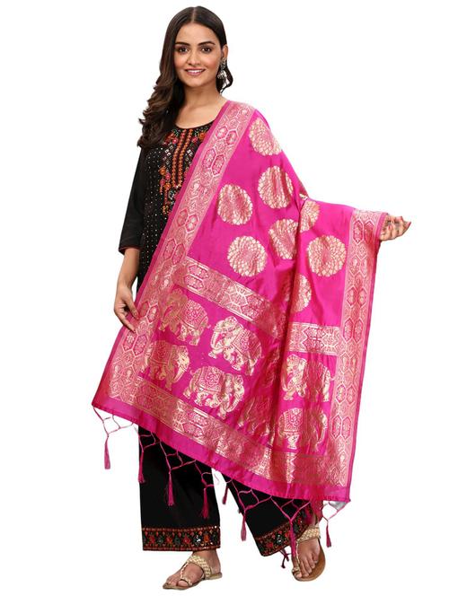 pink jaquard dupatta - 19661809 - Very Small Image - 1