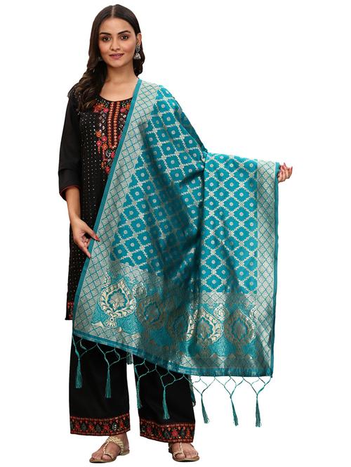turquoise jaquard dupatta - 19661818 - Very Small Image - 1
