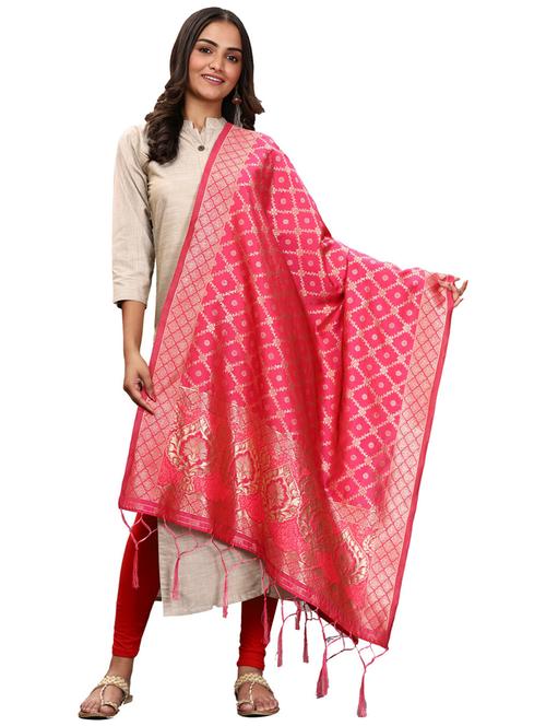 red jaquard dupatta - 19661820 - Very Small Image - 1