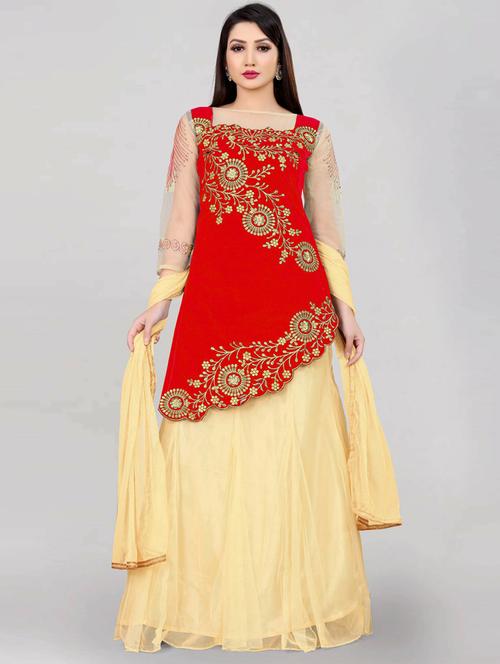 embroidered flared semi-stitched lehenga - 19661825 - Very Small Image - 1