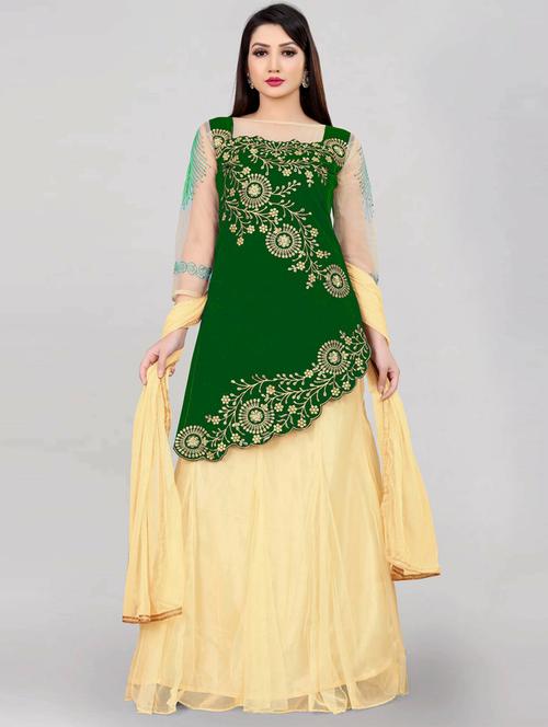 embroidered flared semi-stitched lehenga - 19661828 - Very Small Image - 1
