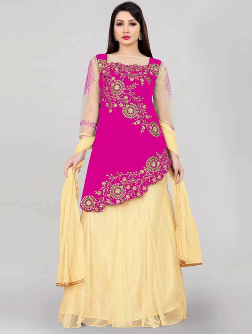 embroidered flared semi-stitched lehenga - 19661830 - Very Small Image - 1