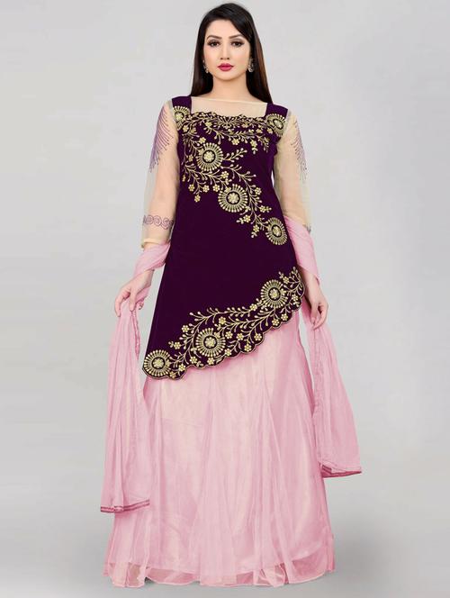 embroidered flared semi-stitched lehenga - 19661832 - Very Small Image - 1