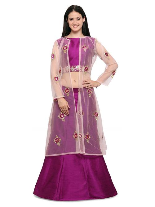 self design flared semi stitched lehenga - 19661835 - Very Small Image - 1