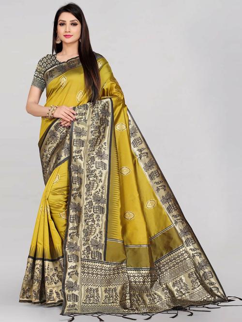 printed woven contrast border saree - 19661855 - Very Small Image - 1