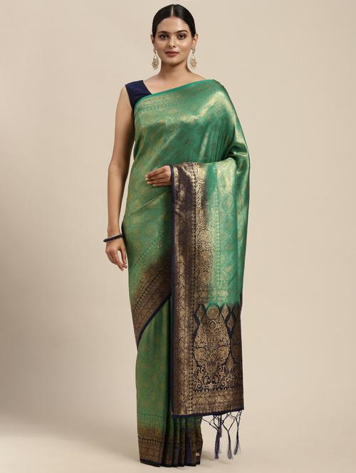 foil print woven contrast border saree - 19661875 - Very Small Image - 1