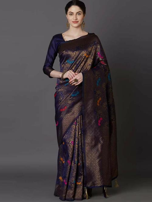 kanjivaram self designed saree with blouse - 19661923 - Very Small Image - 1