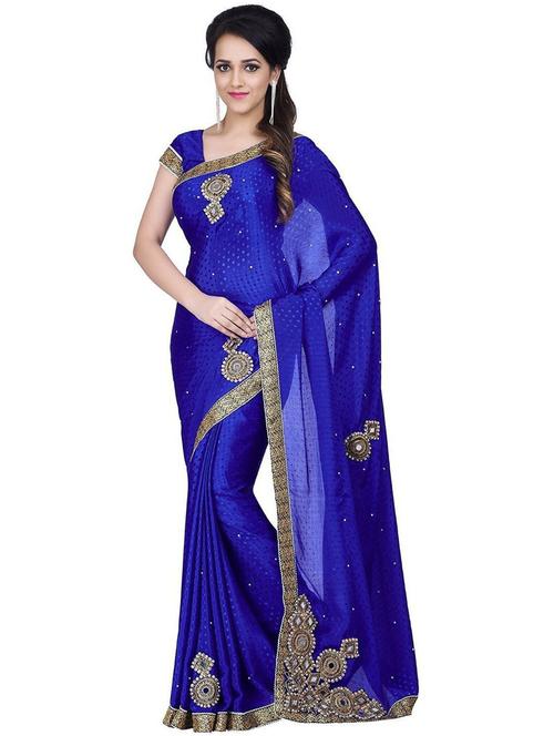 embroidered woven golden border saree with blouse - 19661942 - Very Small Image - 1